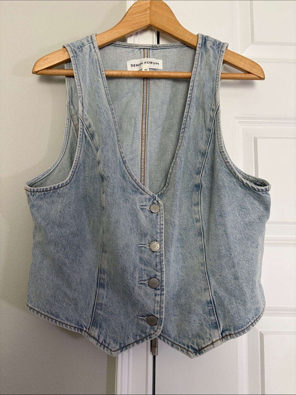 Denim Forum Washed Light Blue Denim Button Vest